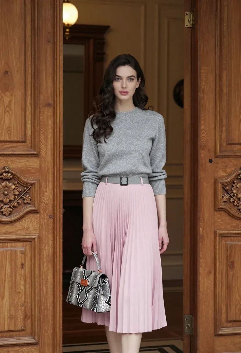 Full-length Portrait Young Woman Standing Elegant Interior Doorway Subject Fair-skinned