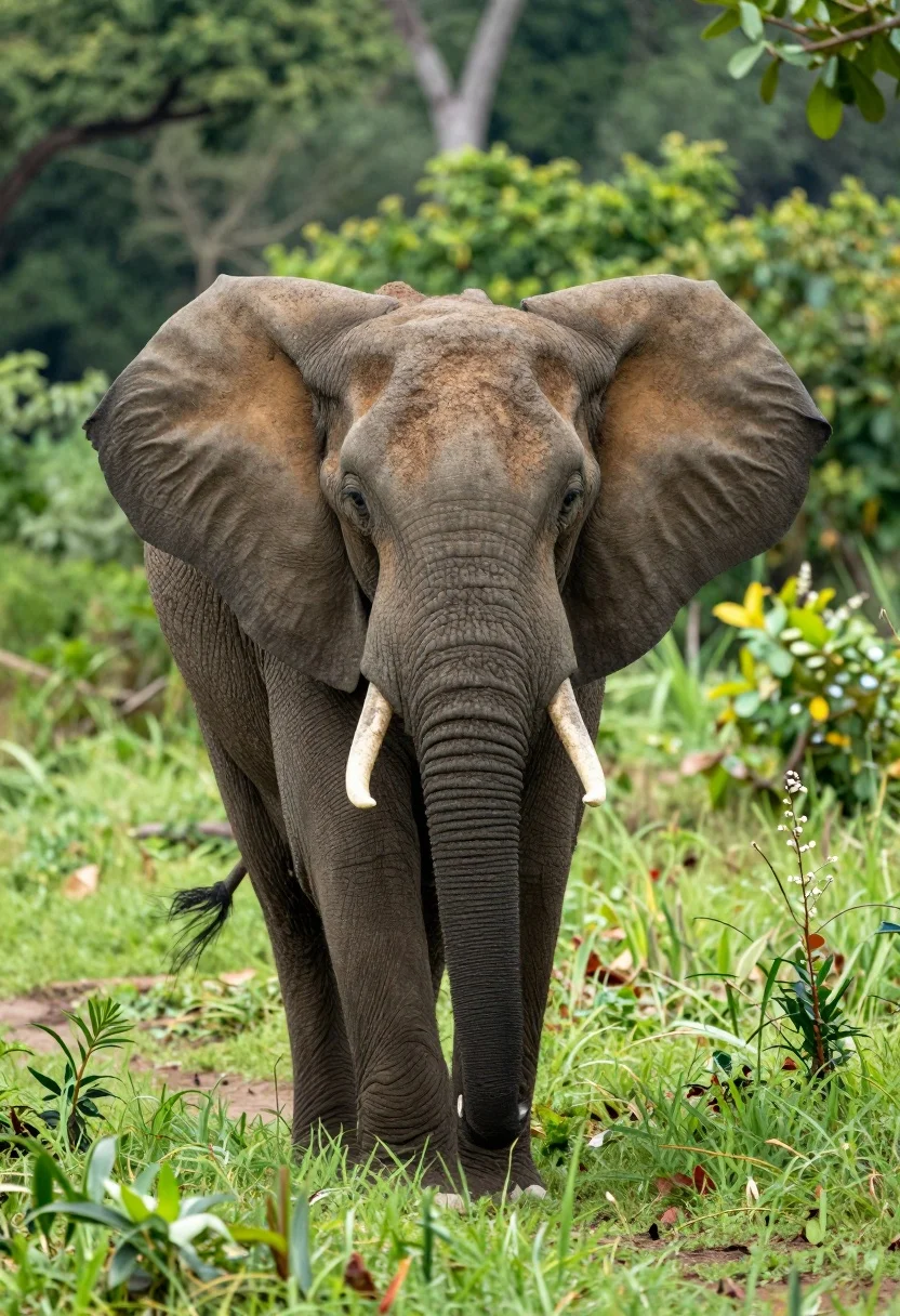 Majestic African Elephant With Large Ears And Prominent White Tusks