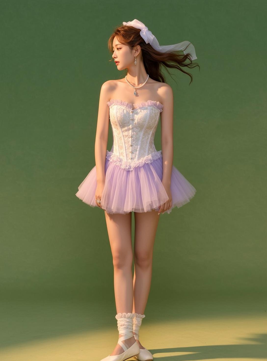 White Corset Lavender Tulle Bow