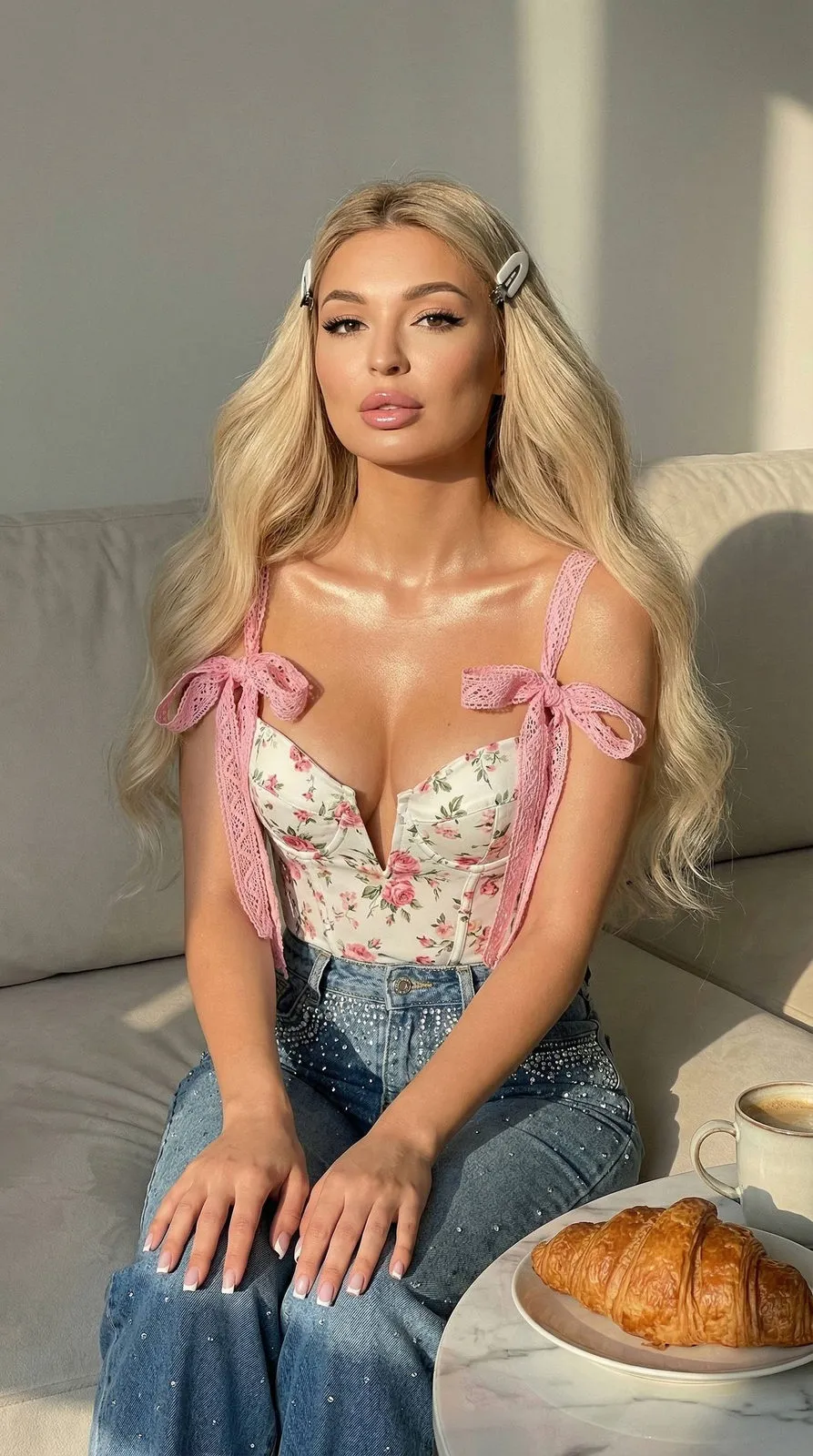 Floral Corset Sofa Coffee Scene