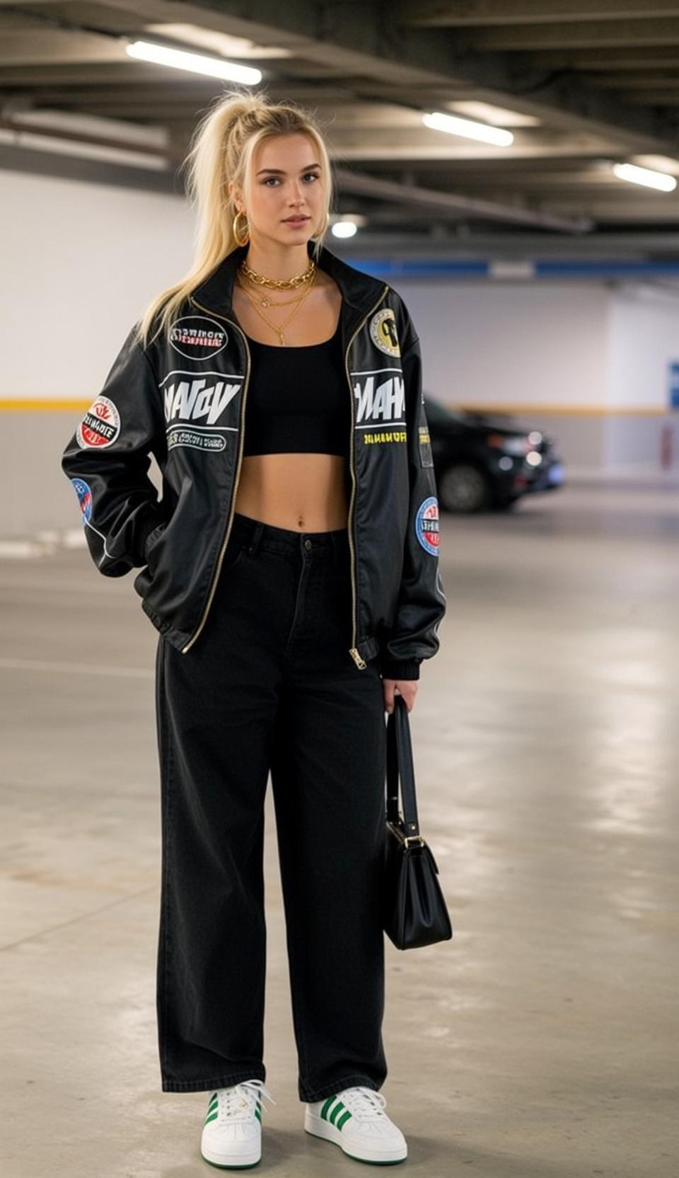 Skater Young Blonde Ponytail Fair Black Crop