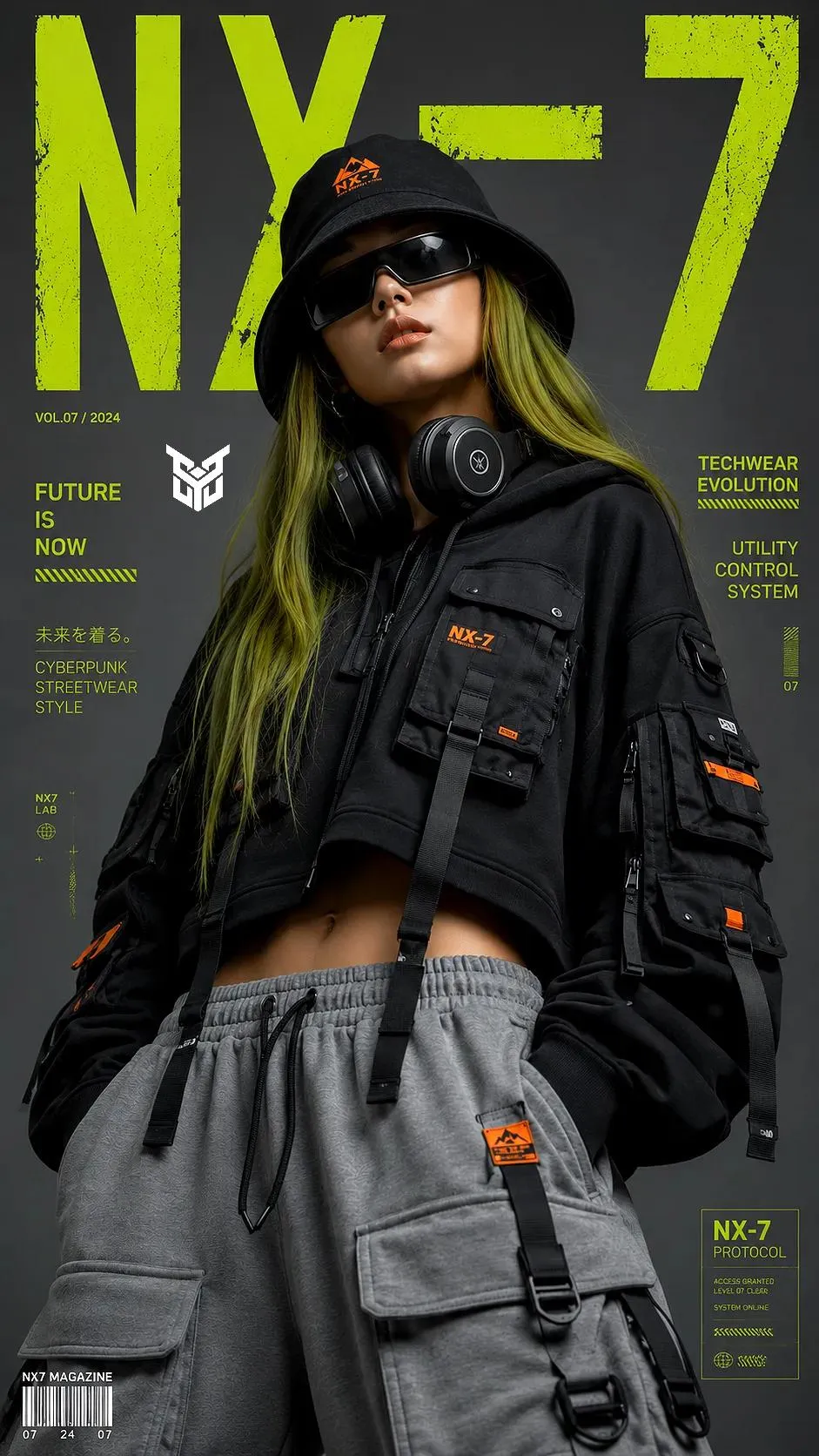 Black Sunglasses With A Utility Jacket In A Portrait