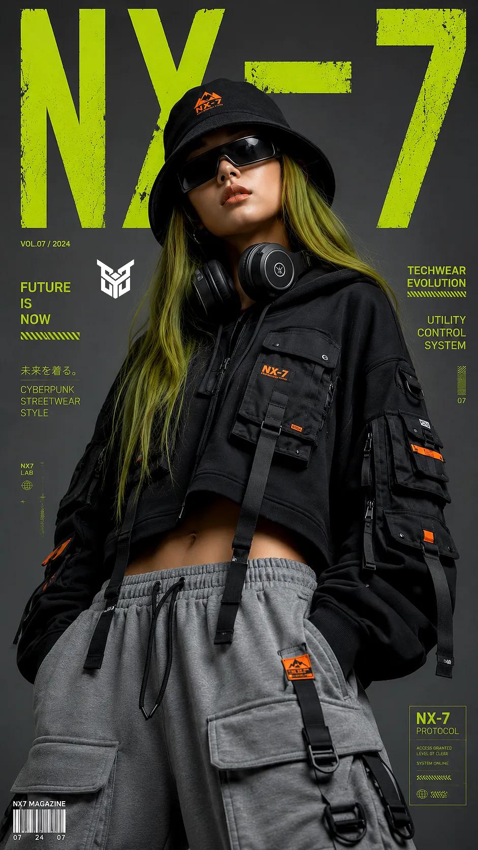 Green Hair Utility Jacket Cargo Pants Outfit