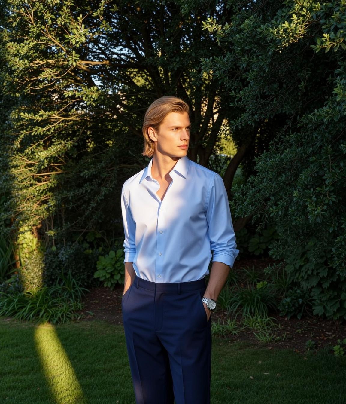 Young Blond Medium Length Parted Fair Light