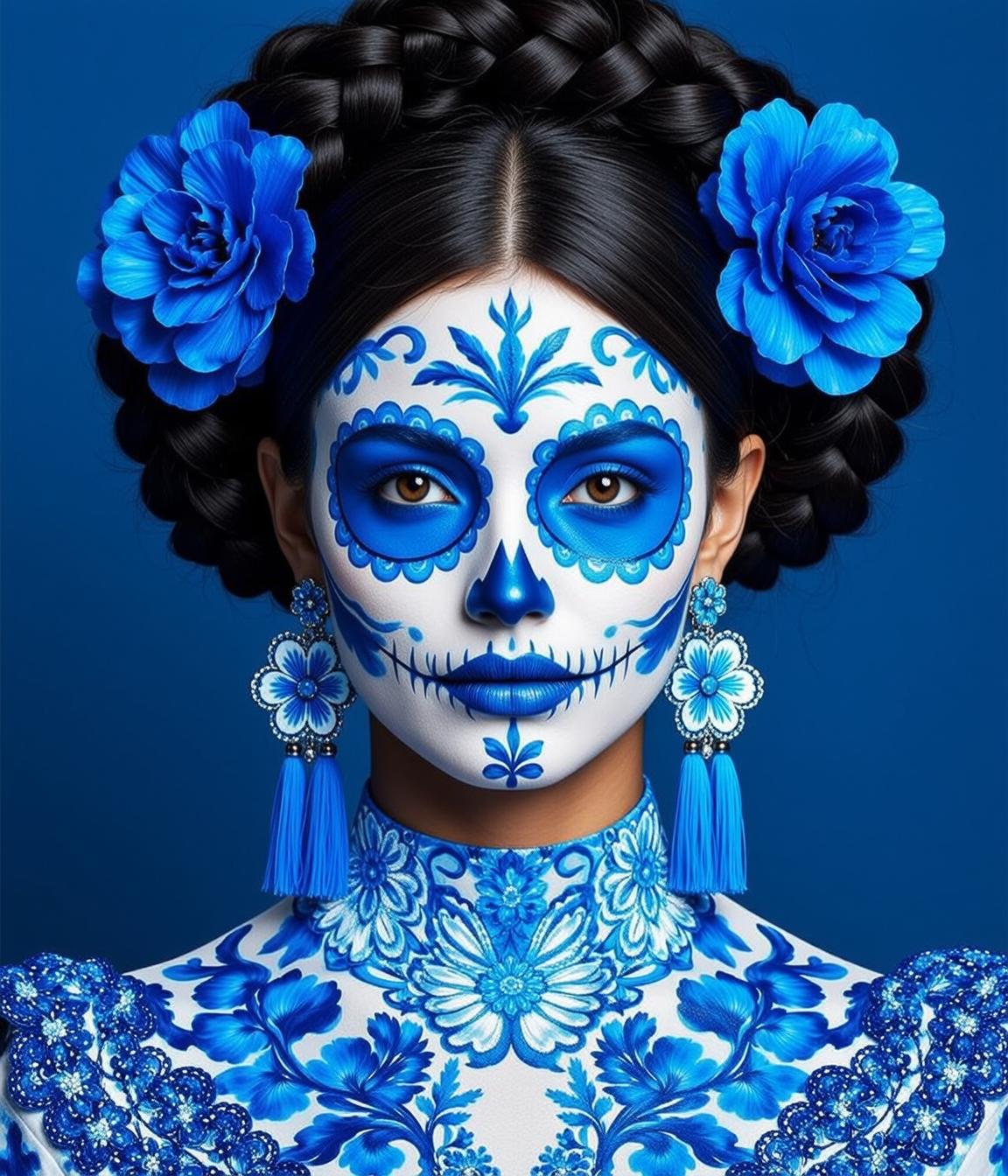 Halloween Makeup Sugar Skull Black Braided Flowers