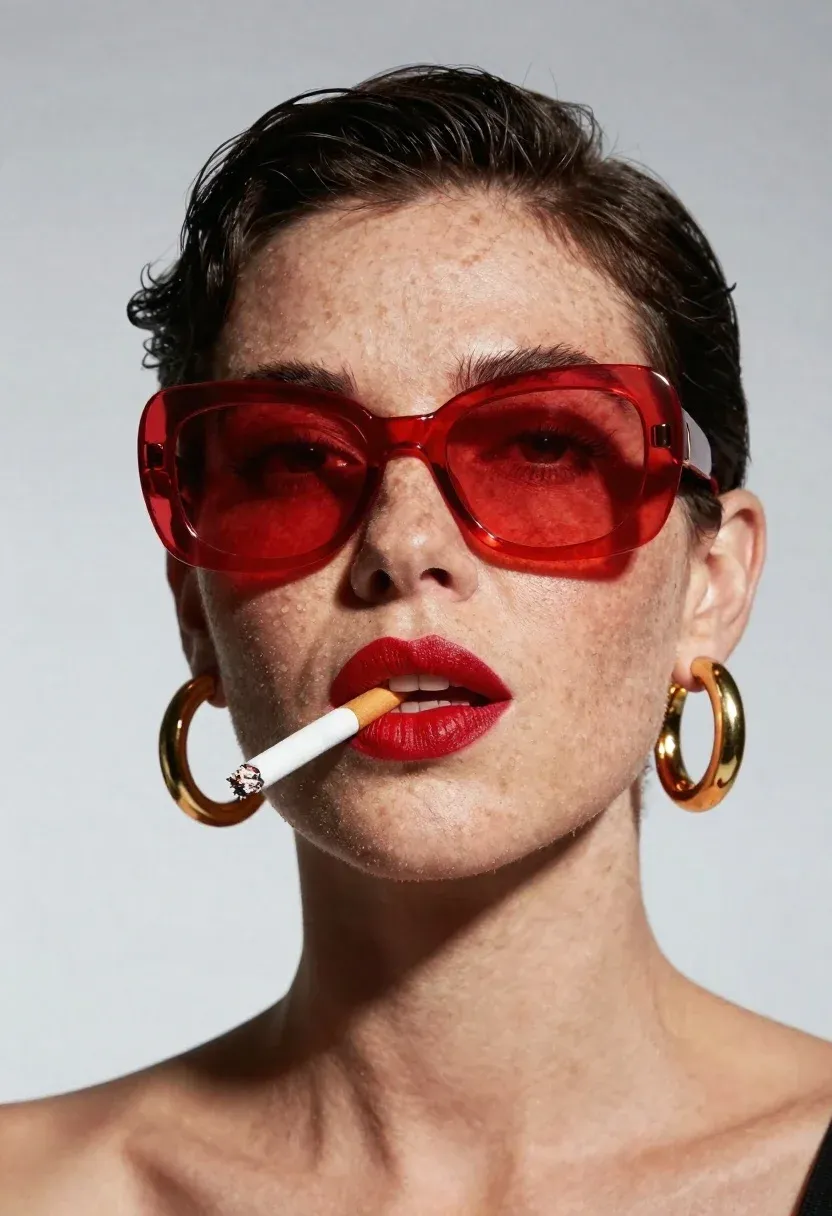 Sunglasses Makeup And Earrings In Studio Portrait