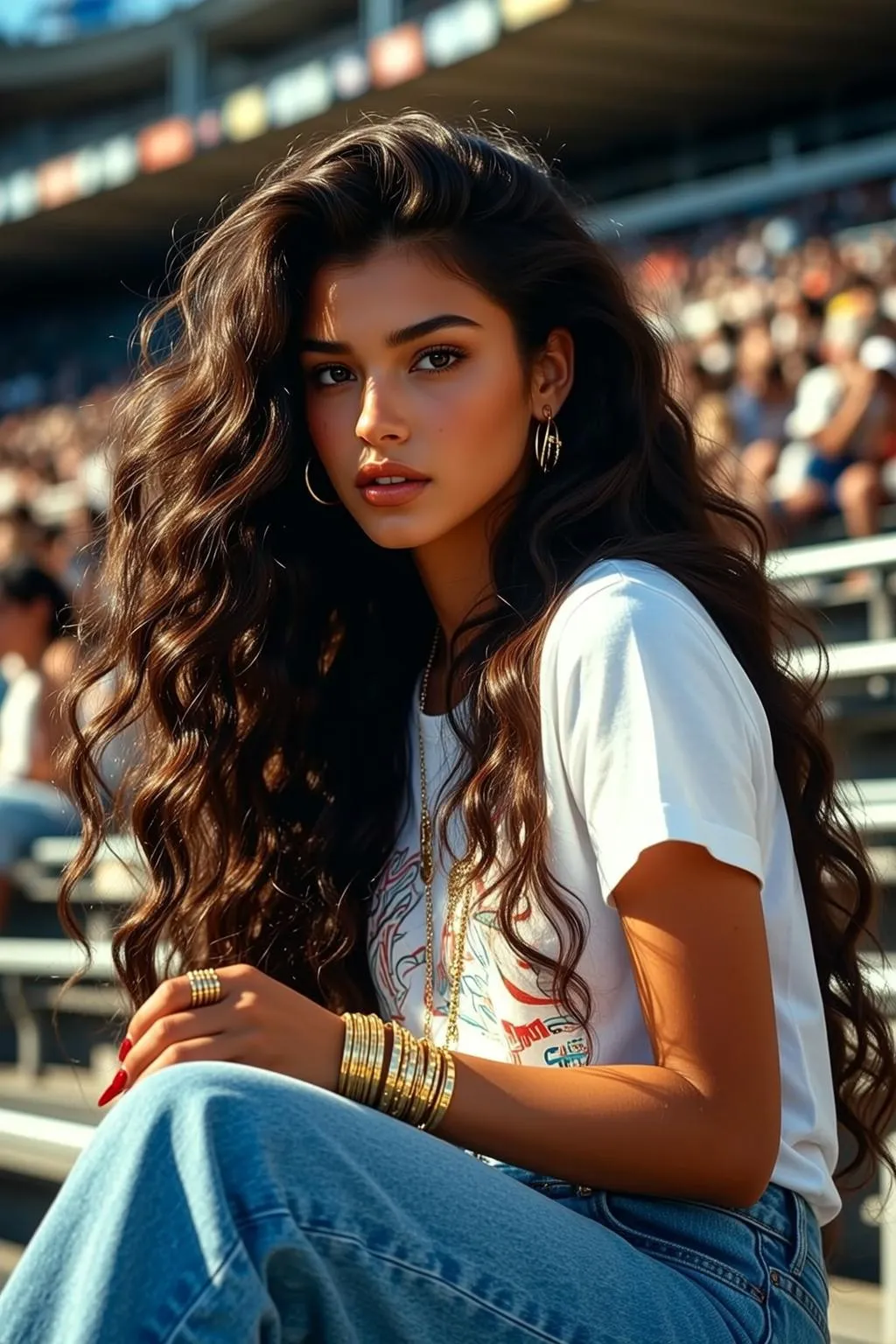 Earrings Necklace Bracelets And Rings In Denim Portrait
