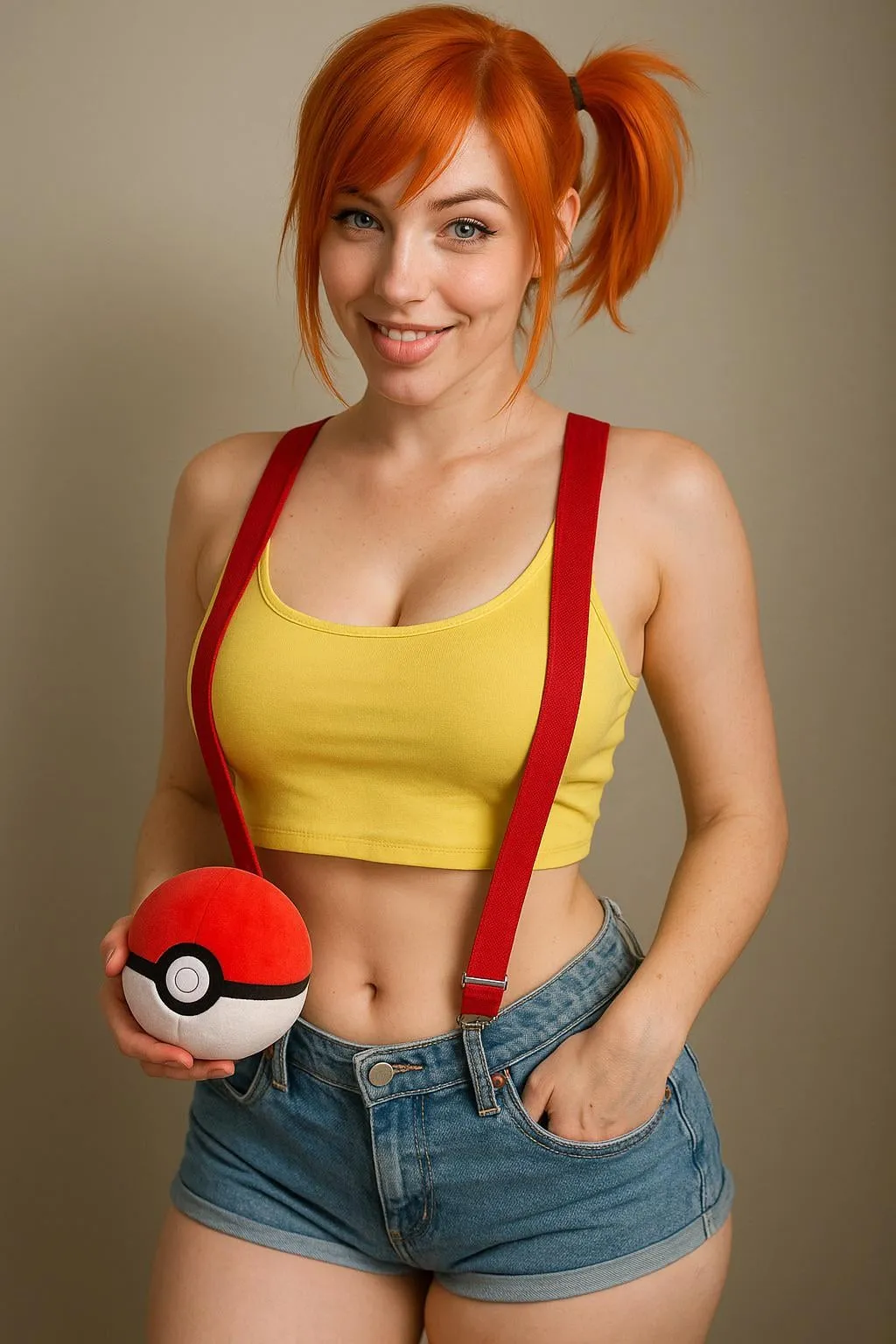 Bright Yellow Cropped Tank Top And Bold In Side Ponytail