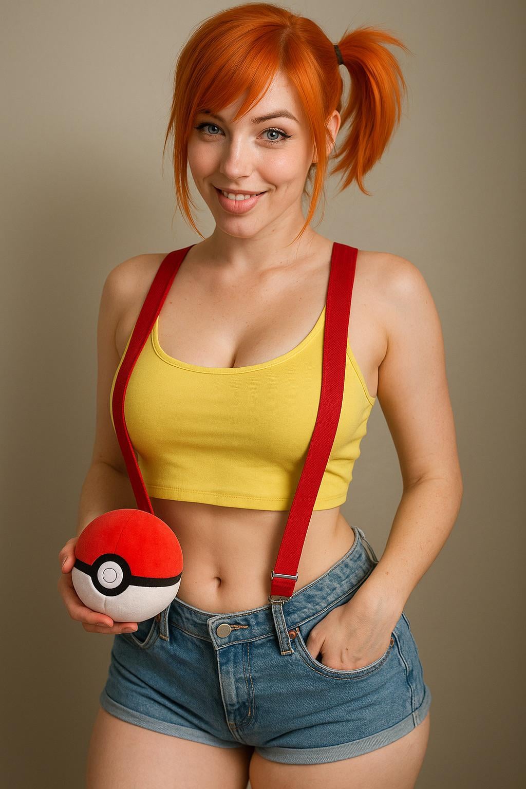 Bright Yellow Cropped Tank Top And Bold In Side Ponytail