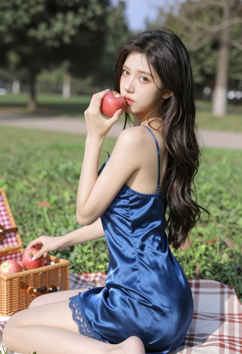 Young Woman With Long Dark Hair Sits Grassy Lawn Holding reference photo