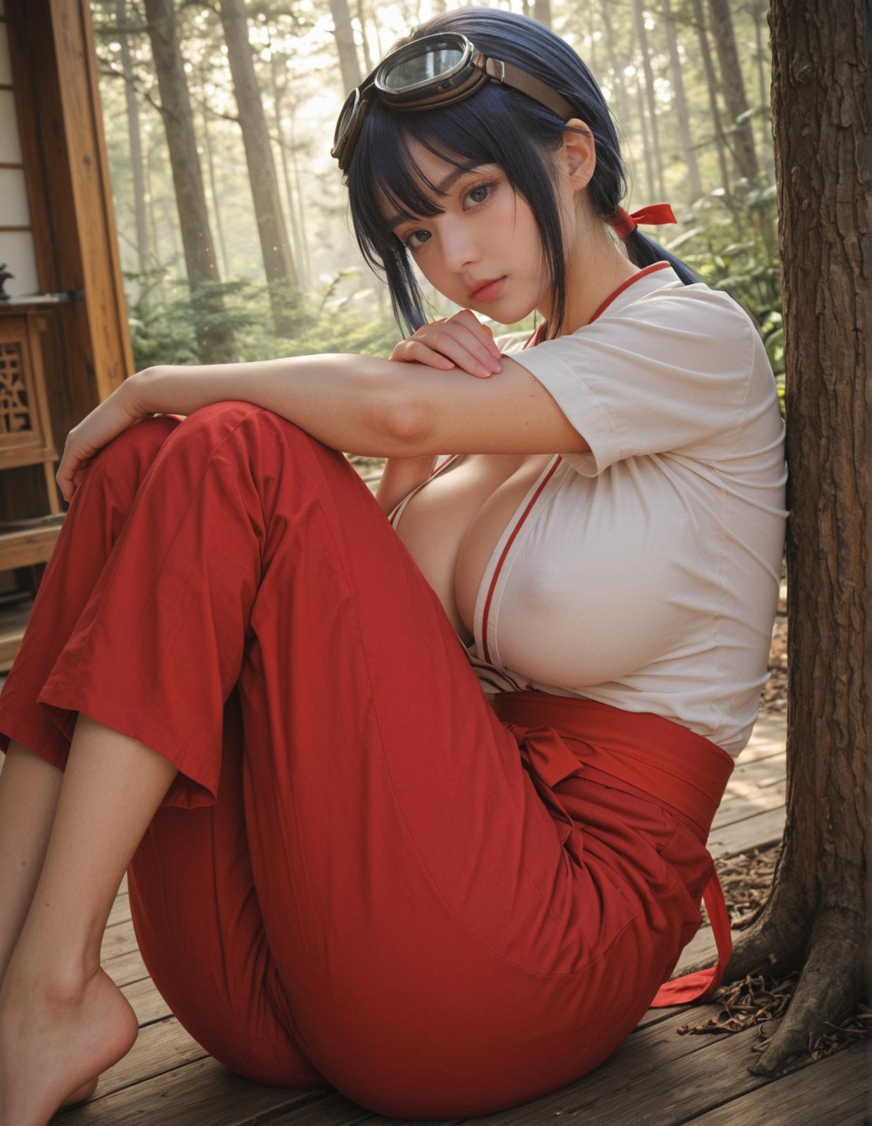 Miko Outfit On Forest Porch Dappled Sunlight