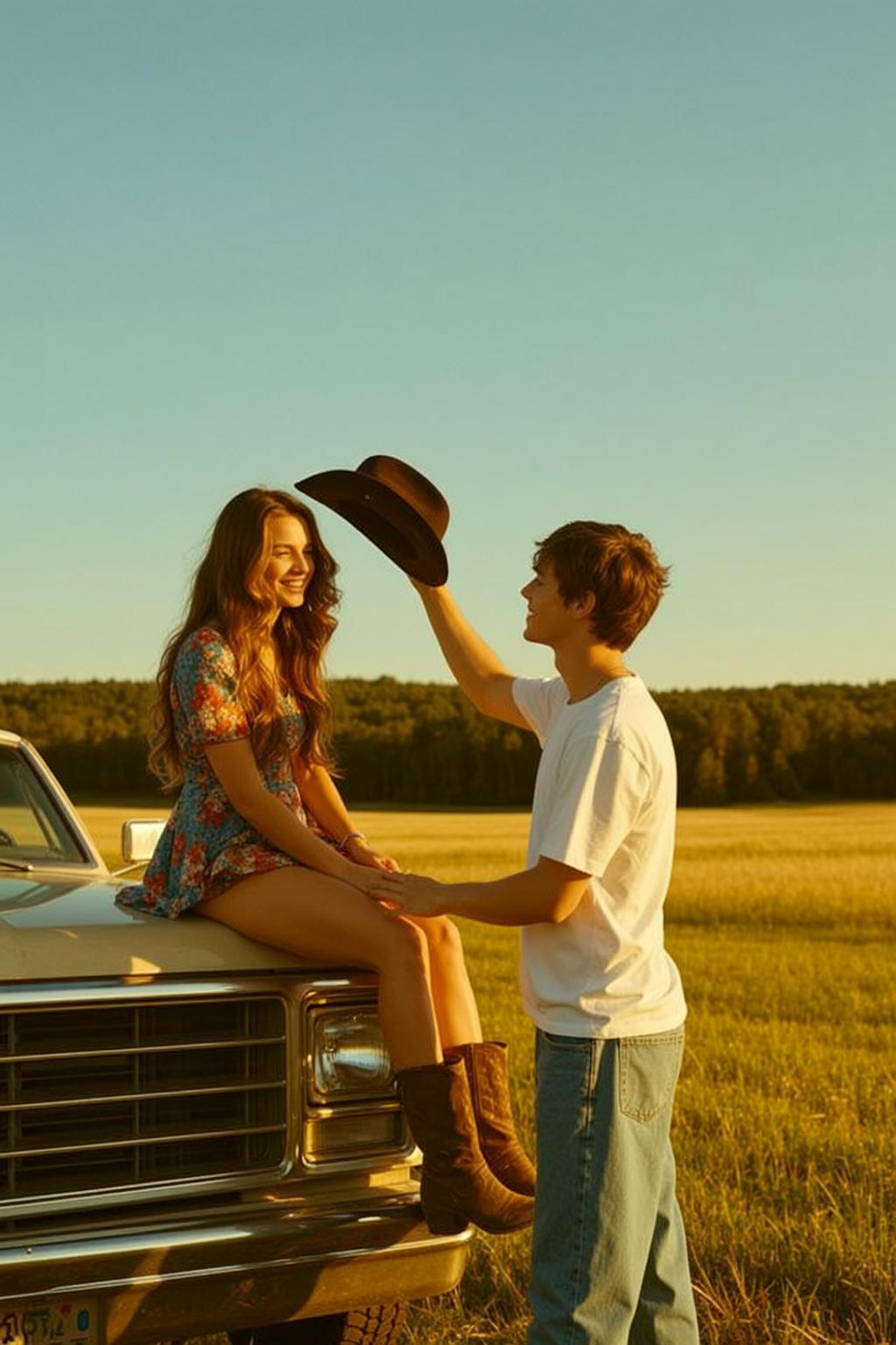 Cowboy Hat Car Hood Portrait