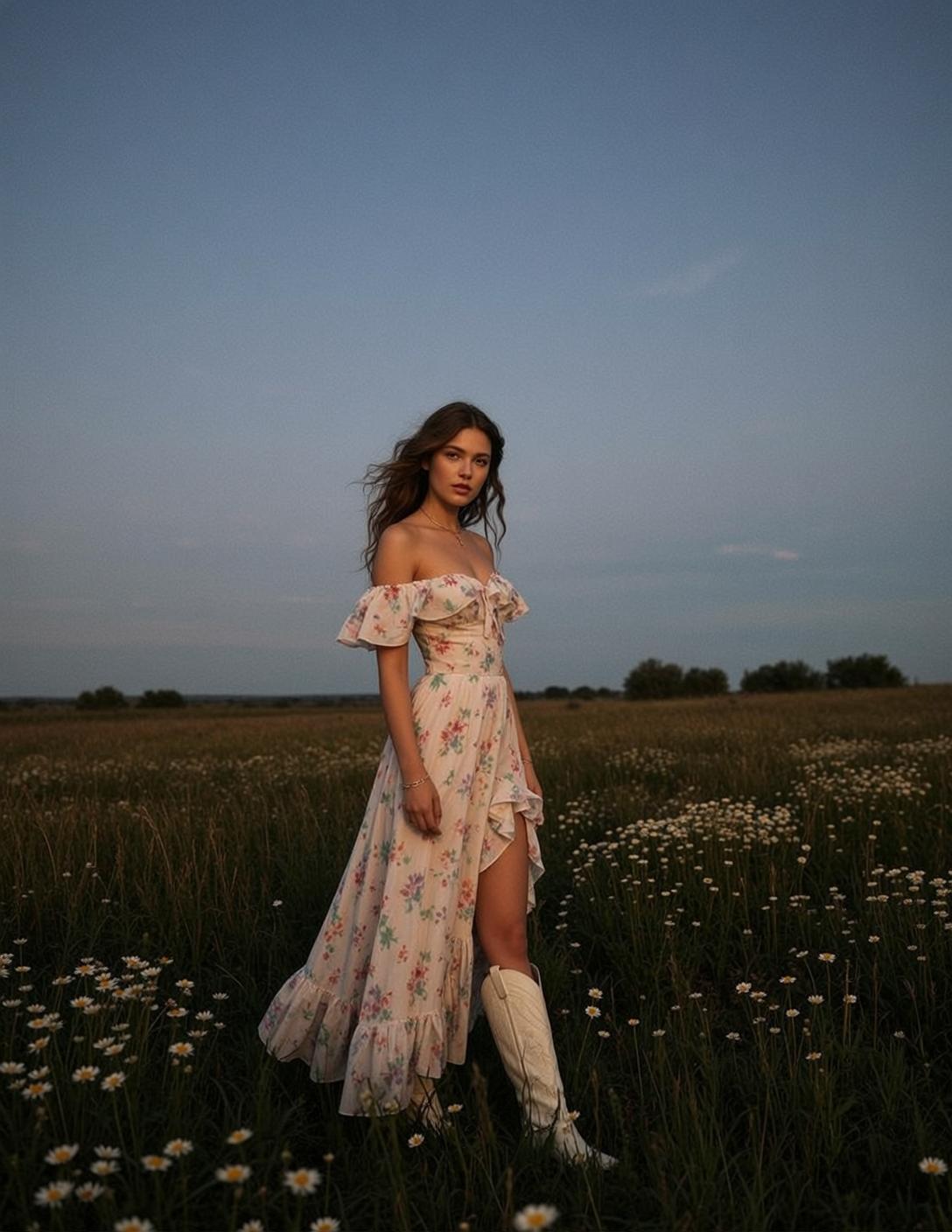Cottagecore Stands Field Tall Grass Wildflowers Facing