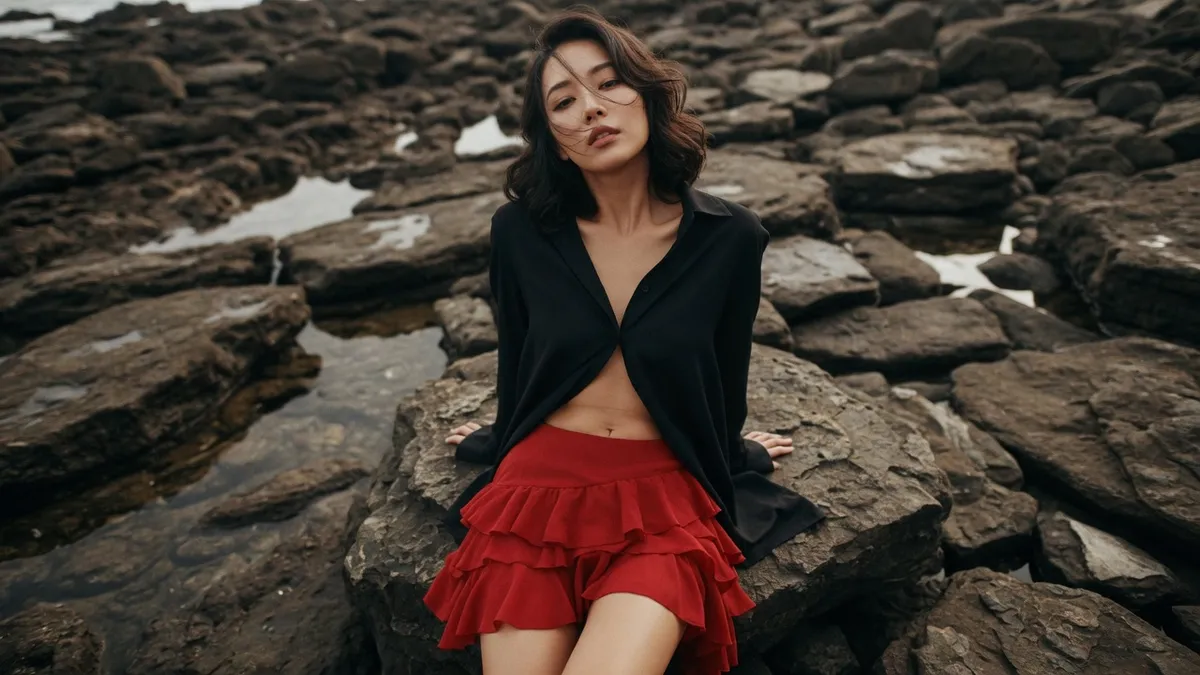 Jagged Rock Red Ruffled Skirt