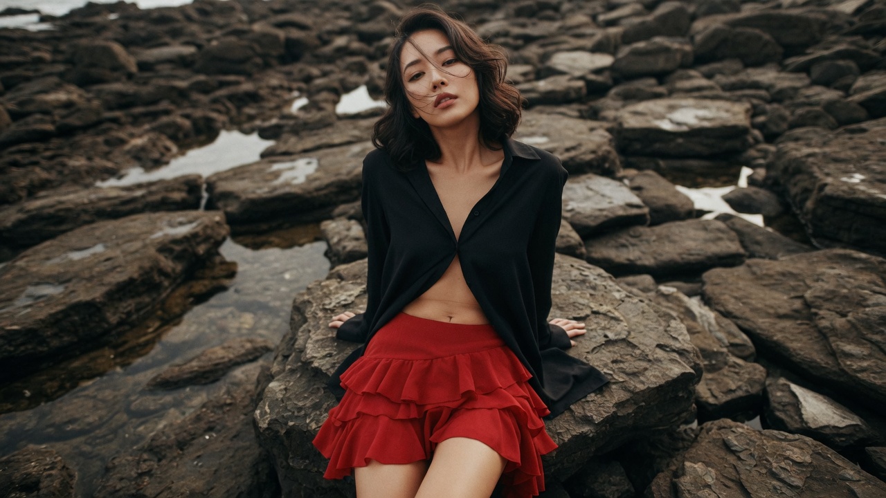 Jagged Rock Red Ruffled Skirt