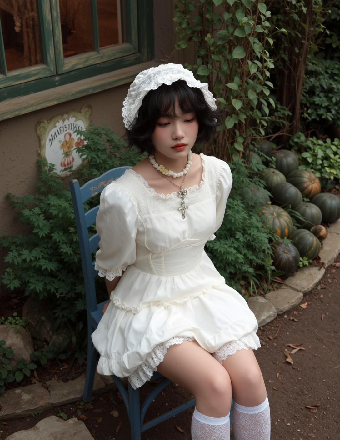 White Bonnet Garden Chair Dress