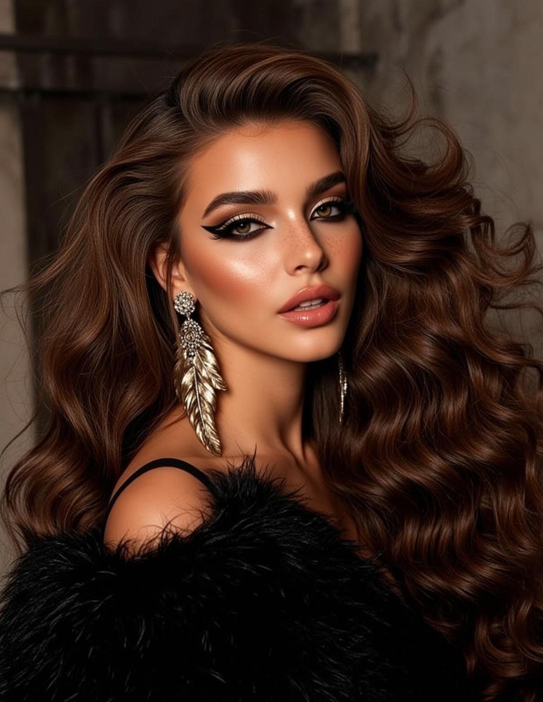 Makeup Photorealistic Rich Voluminous Wavy Chestnut Brown