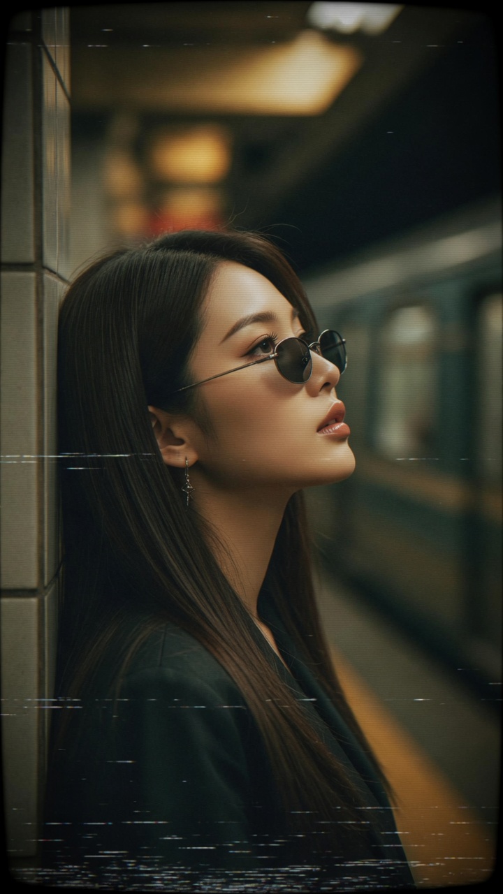 Subway Station Editorial Portrait Dark Blazer Sunglasses