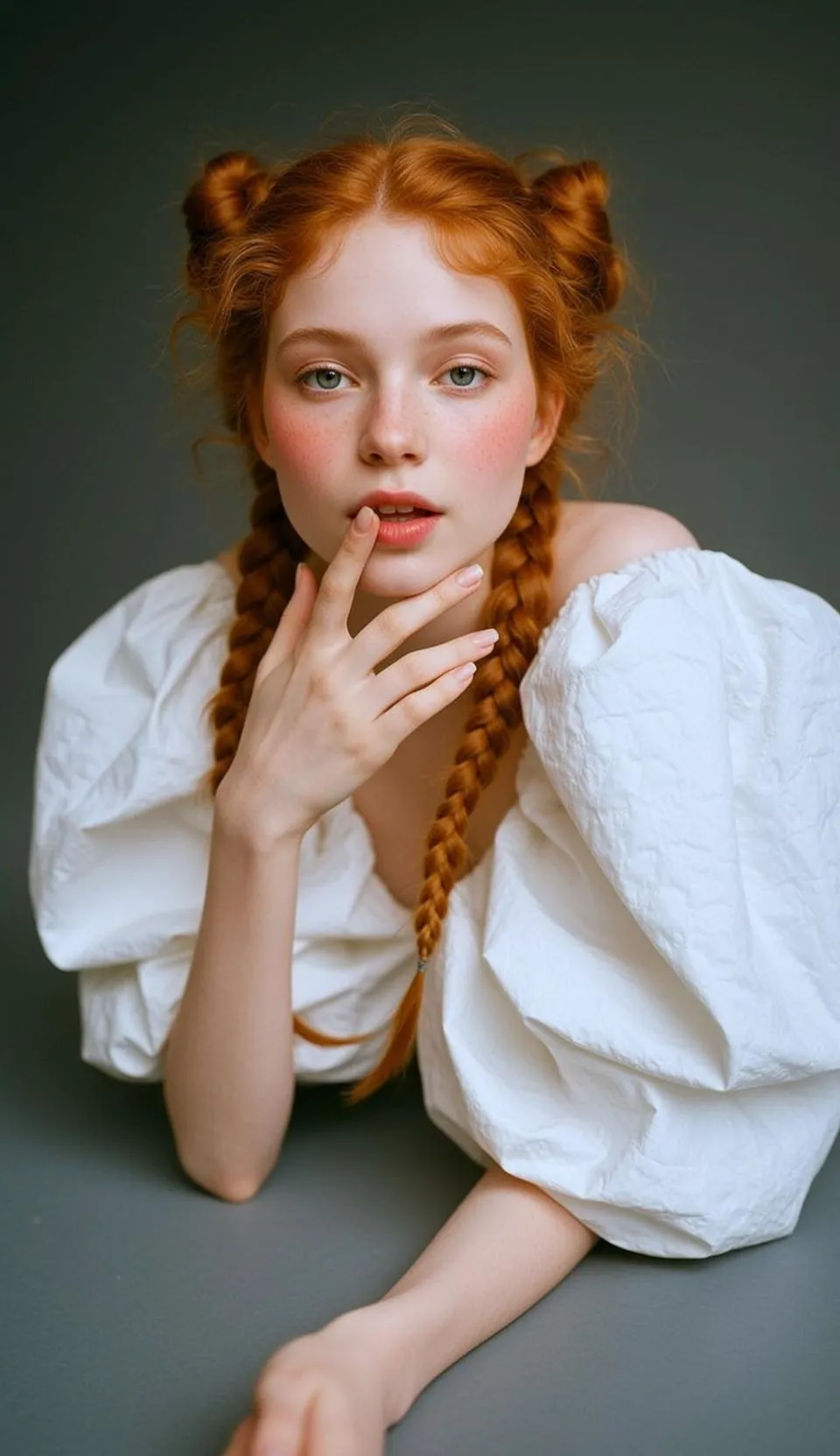 Freckled Redhead Ethereal Studio Portrait Soft Light