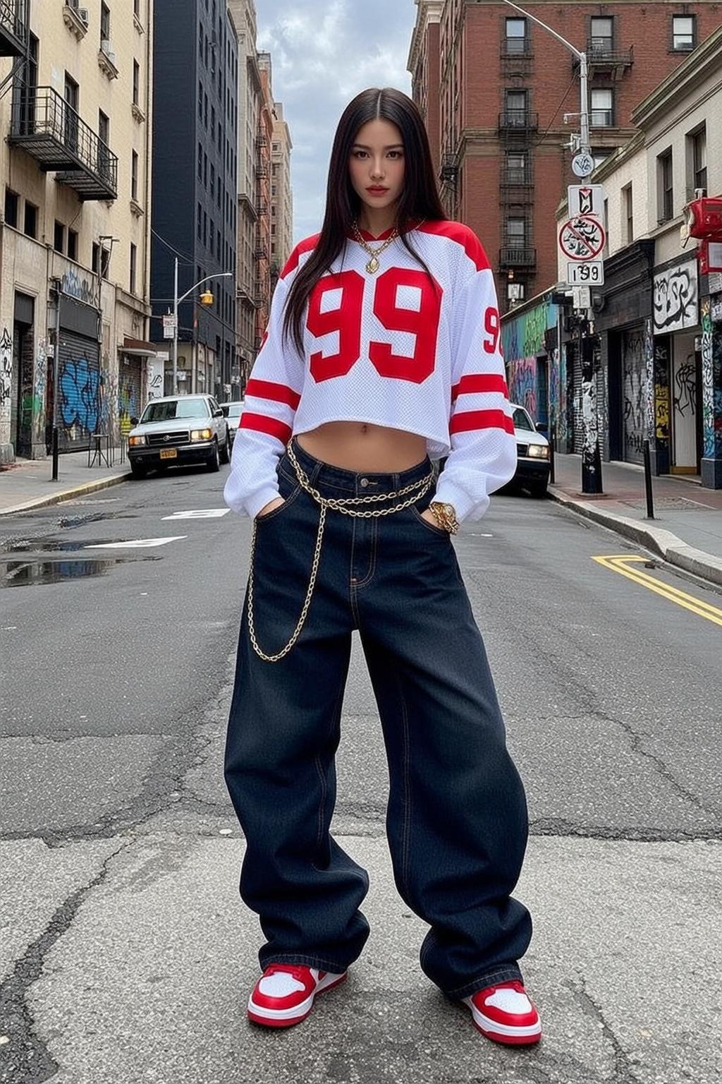 City Street White Jersey Baggy Jeans