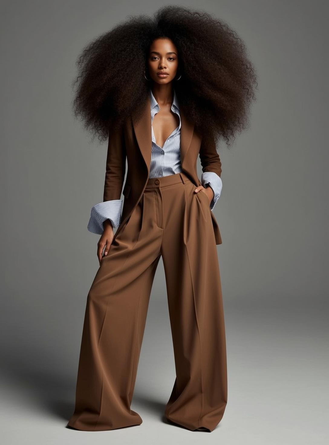 Fashion Week Voluminous Dark Curly Afro Medium