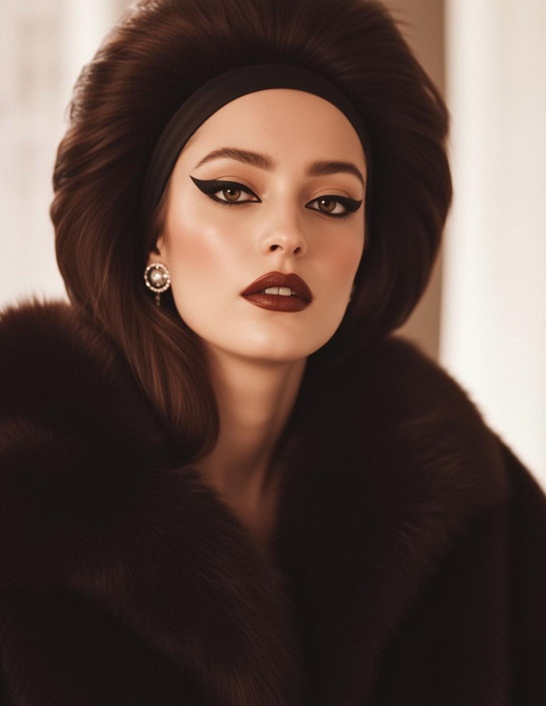 Photorealistic Portrait Woman With Dramatic Bouffant Hairstyle Styled With Black