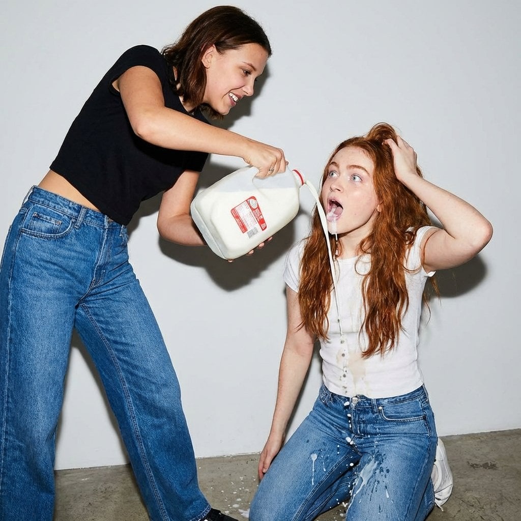 Millie Bobby Brown Sadie Sink Milk Pour Fashion Editorial