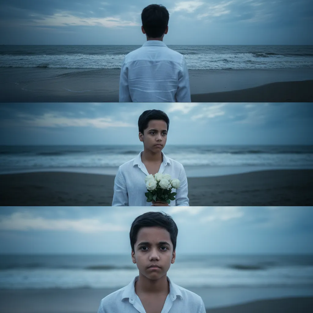 Moody Beach Portrait Of Young Man