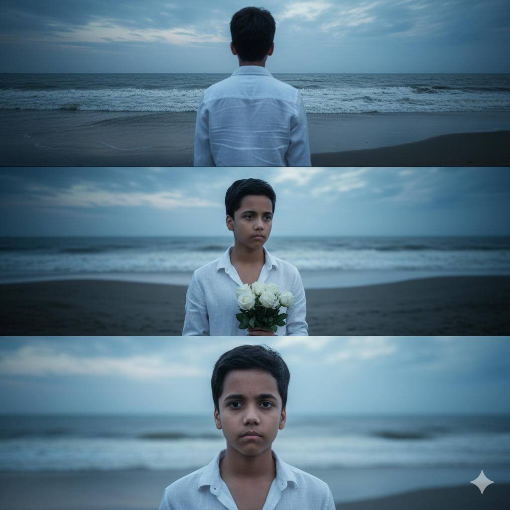 Moody Beach Portrait Of Young Man