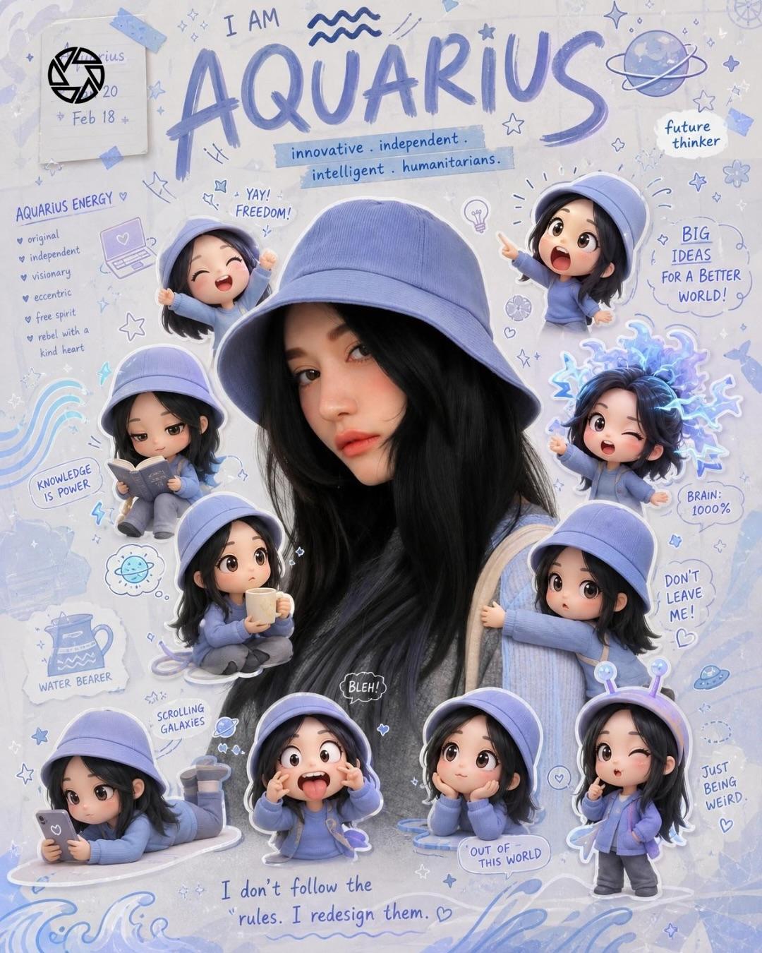 Chibi Illustrations Light Blue Hat Collage