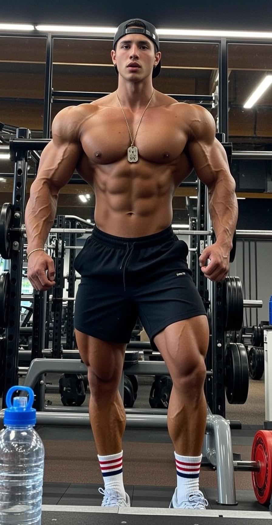 Muscular Short Dark Tanned Black Athletic Shorts