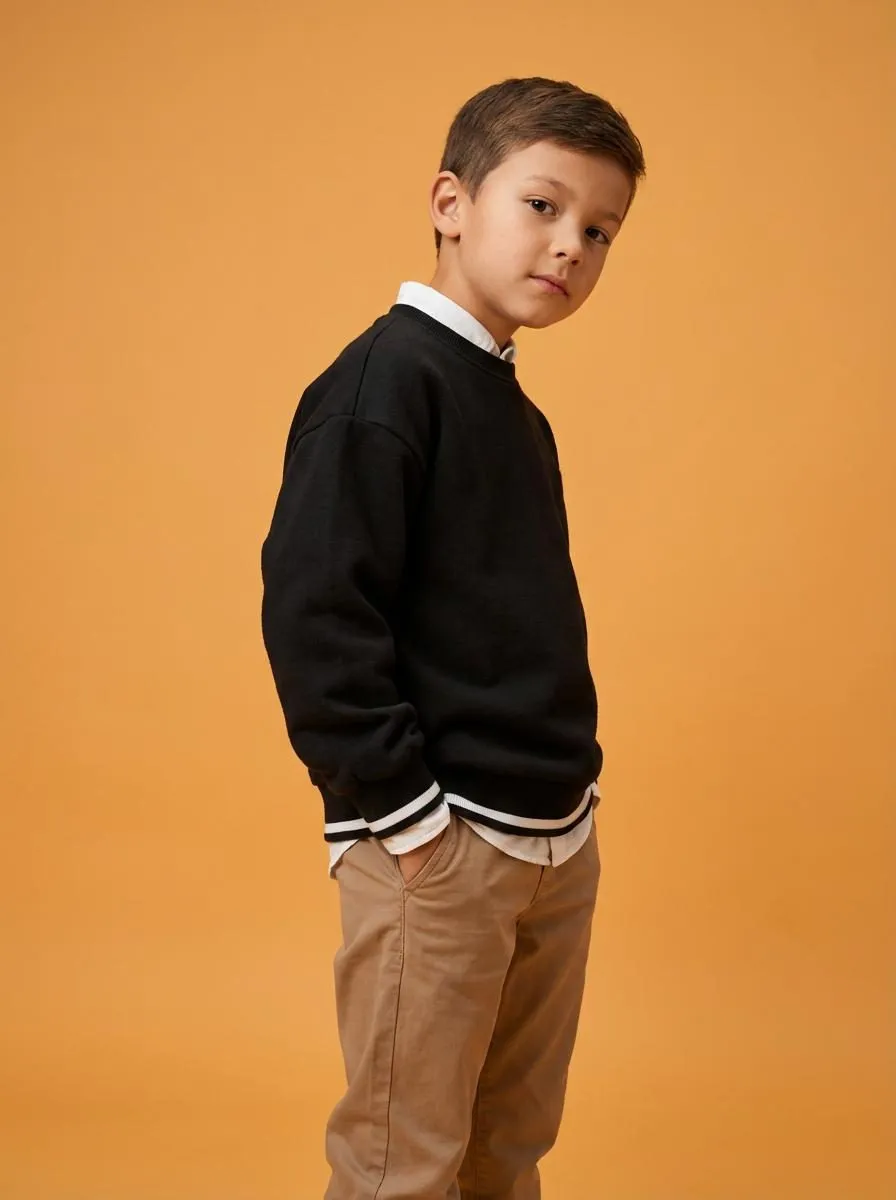 Realistic Boy Studio Portrait Orange Background