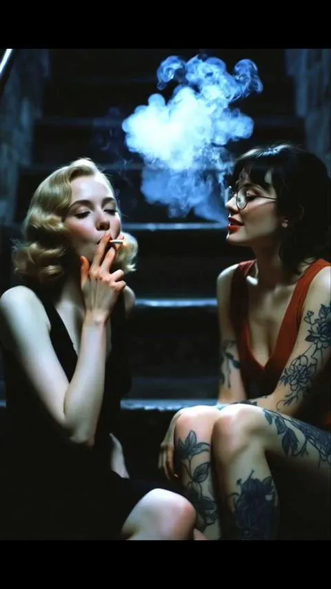 Women On Shadowed Stairs Vintage Look Tattoos