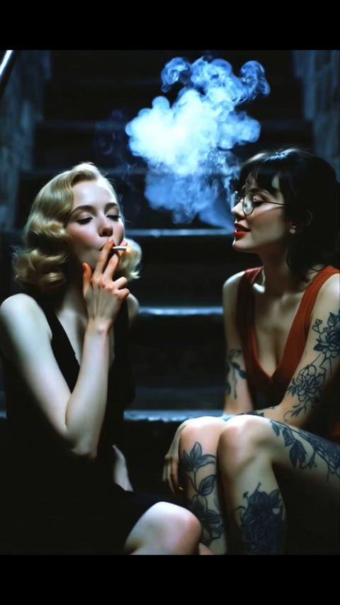Women On Shadowed Stairs Vintage Look Tattoos