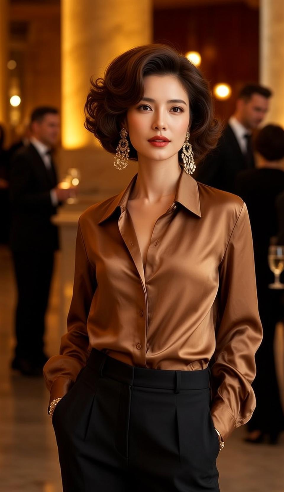 Luxury Young Asian Dark Brown Voluminous Short