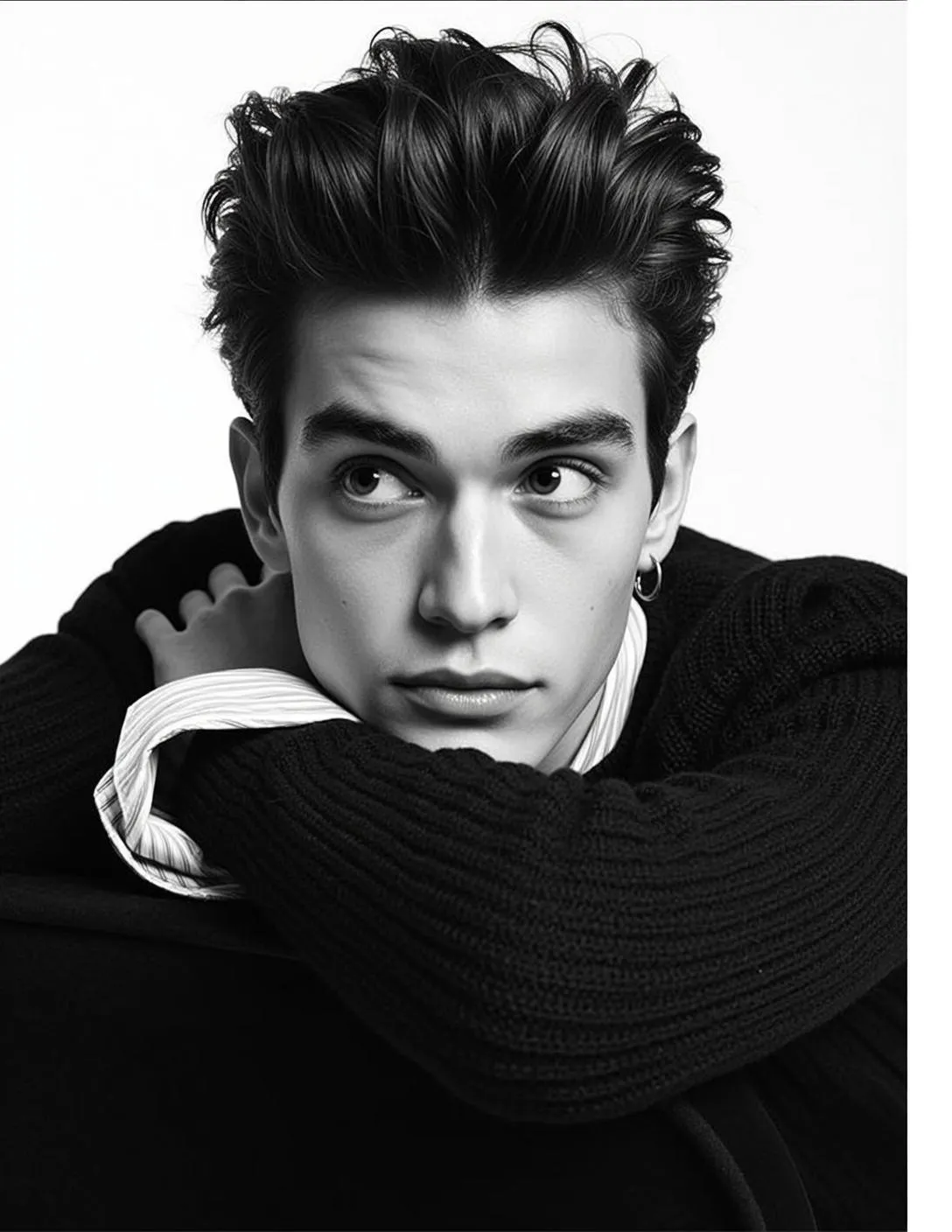 Medium Shot Portrait Orientation Captures Young Man With Dark Voluminous