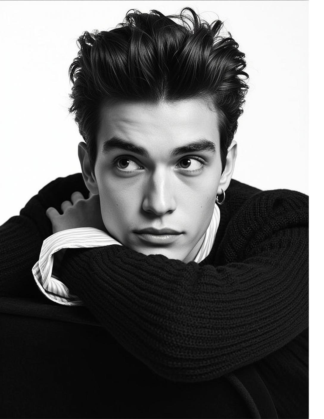 Medium Shot Portrait Orientation Captures Young Man With Dark Voluminous