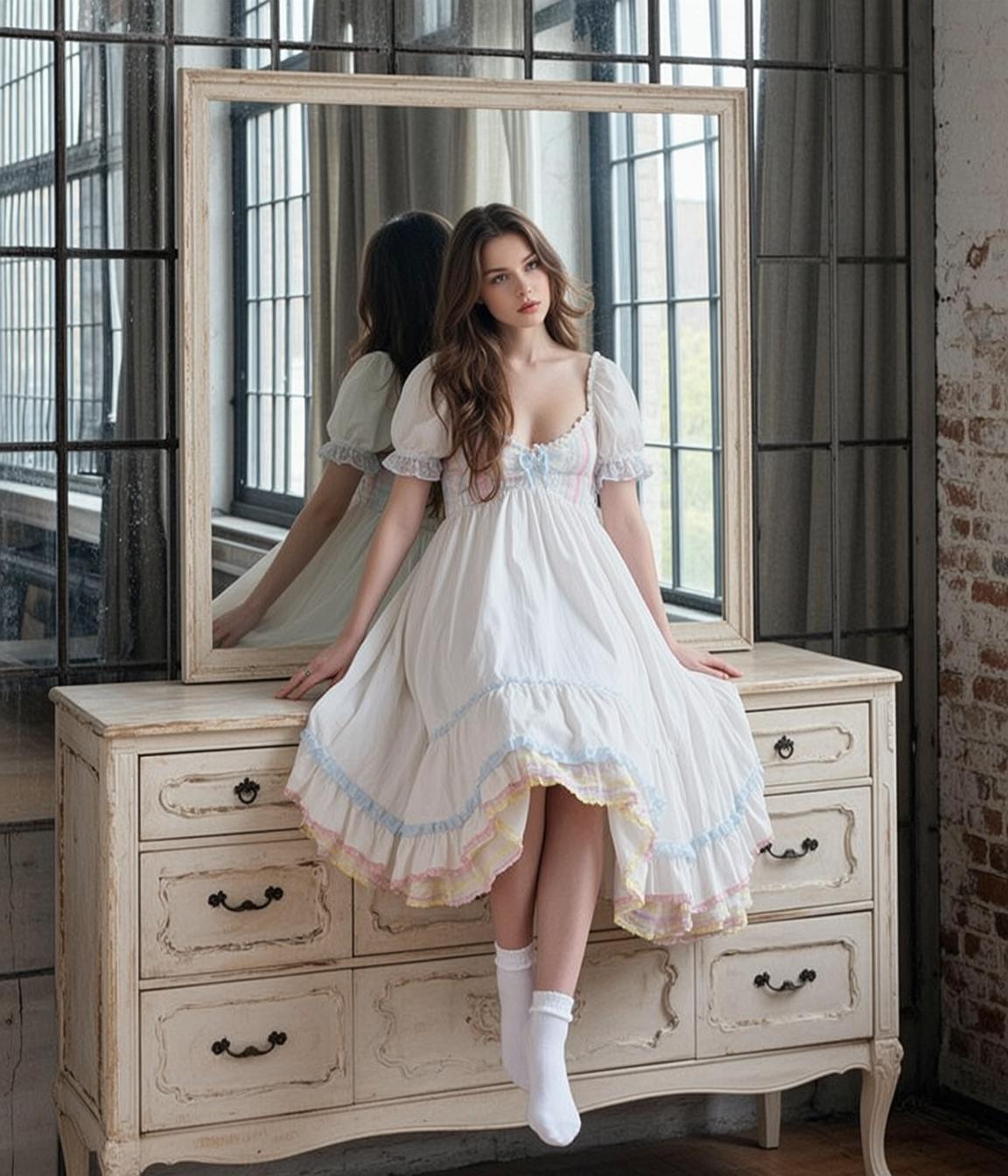 White Puff Sleeve Dresser
