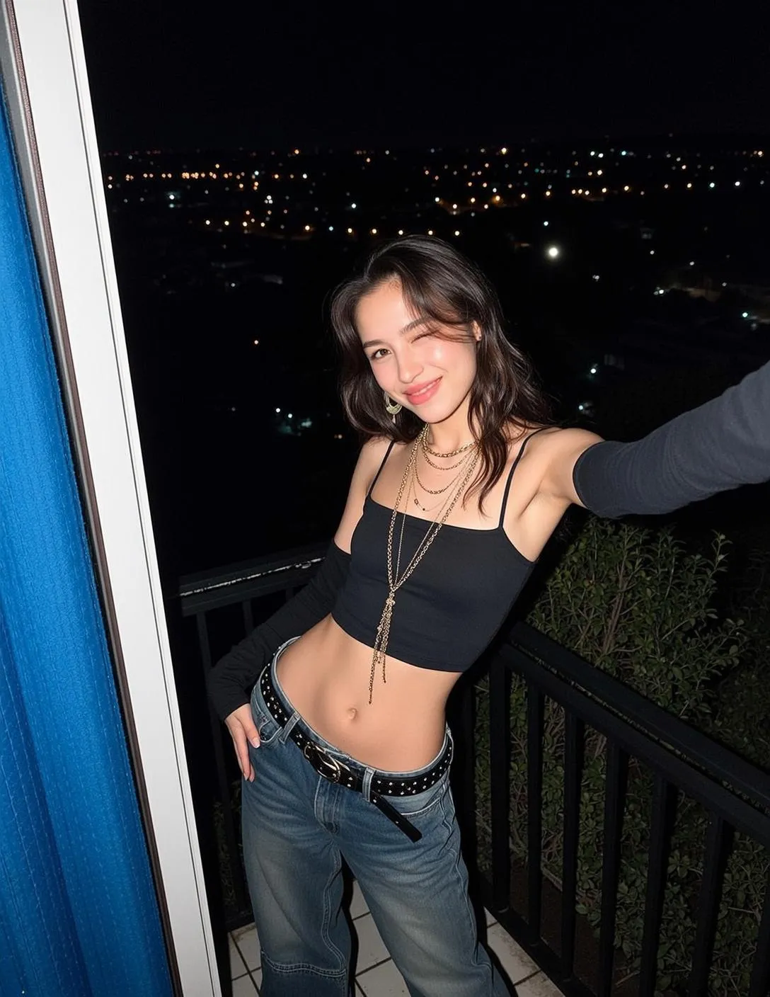 Earrings And Necklace In Balcony Portrait