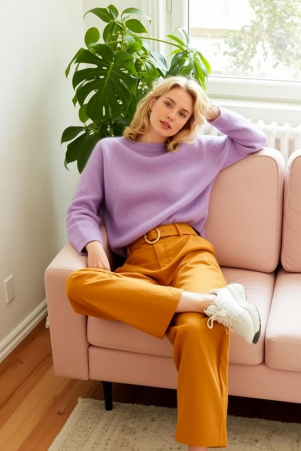Purple Sweater Pink Sofa