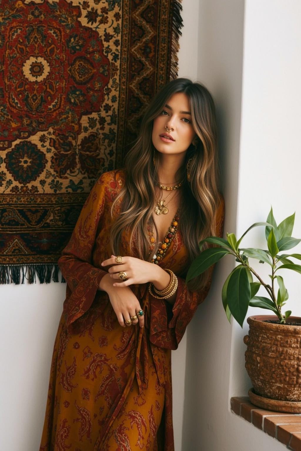 Paisley Dress Gold Jewelry White Wall