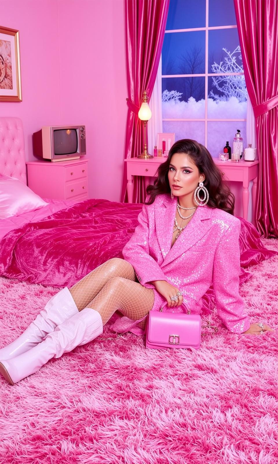 Barbiecore Seated Plush Bright Pink Shag Carpet