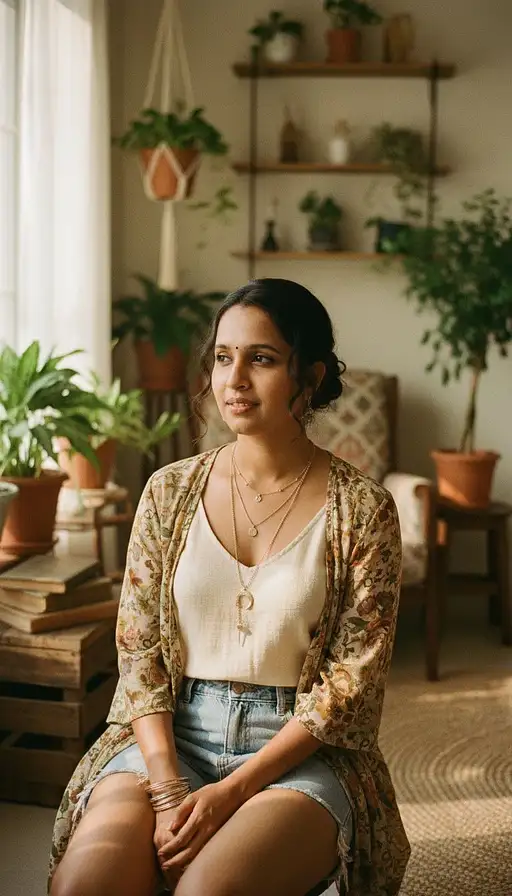 Portrait The Uploaded Woman Indie Fashion Wearing Soft Linen Cropped
