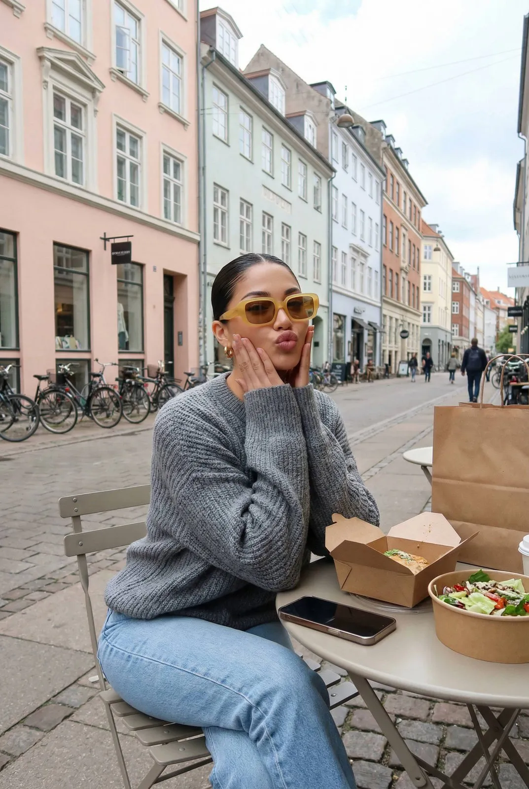 Yellow Sunglasses Cafe Table European City