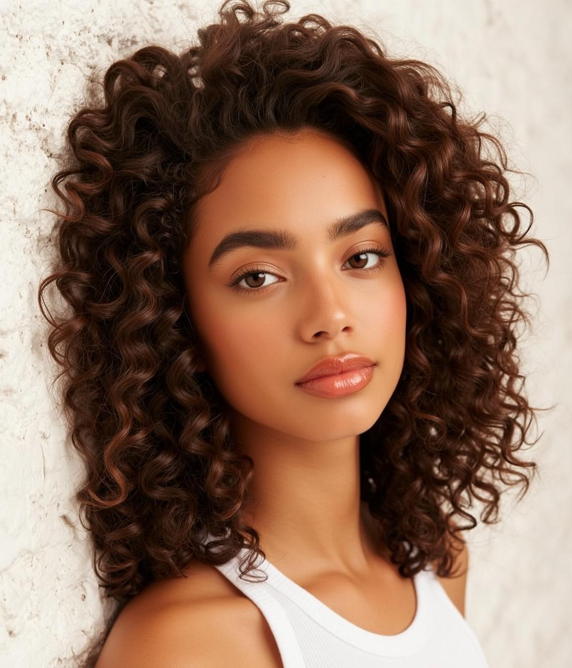 Curly Hair White Tank Top Studio