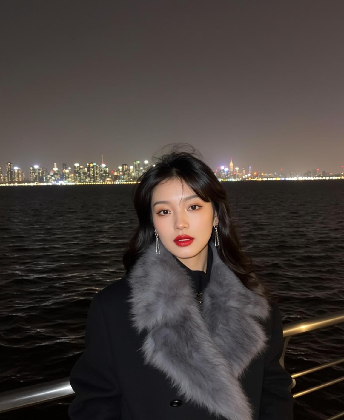 Black Coat Fur Collar Portrait