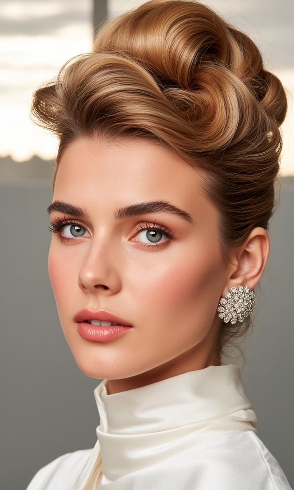 Blonde Updo Diamond Earrings Studio