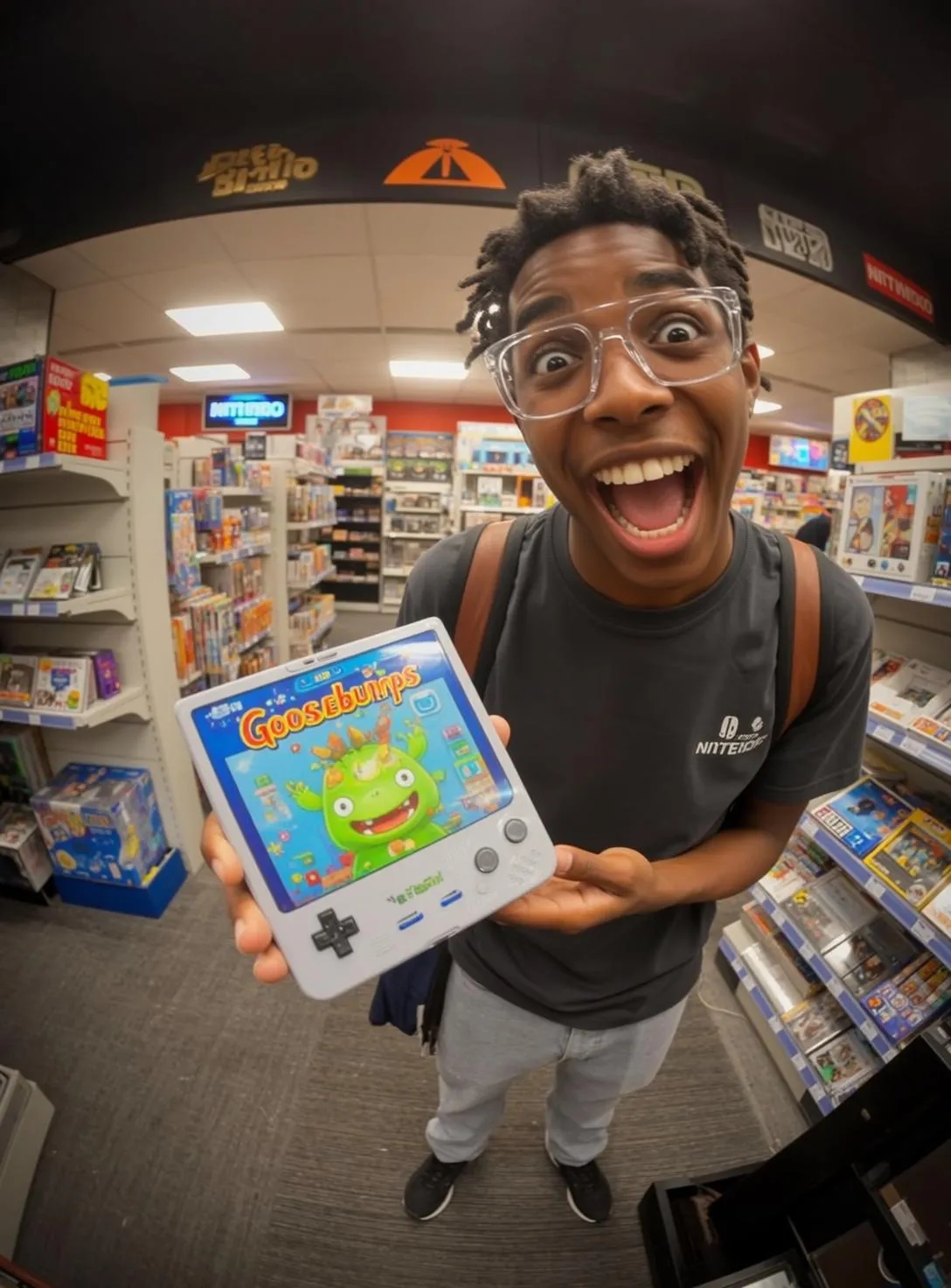 Clear Glasses And Handheld Game Store Reaction