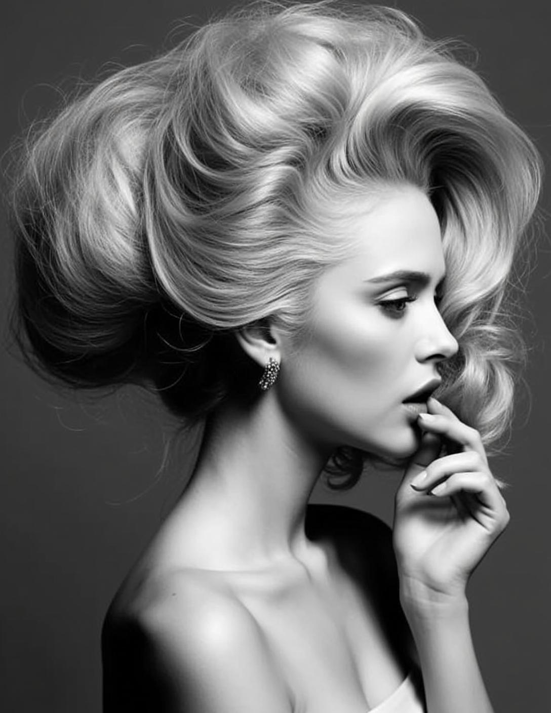 Black And White Medium Shot Portrait Woman Profile Her Head