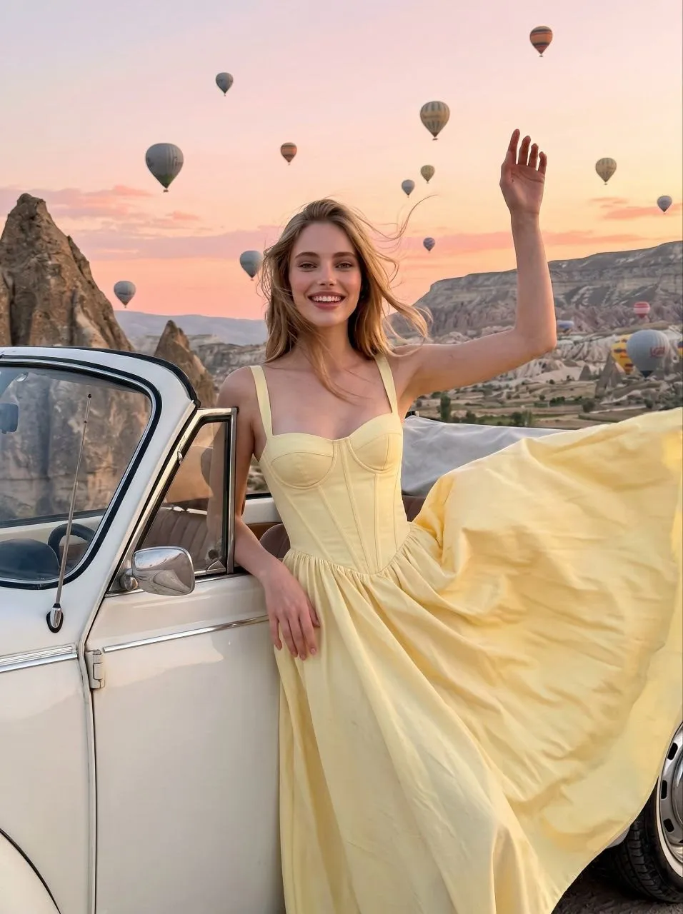 Fitted Pastel Yellow Corset Dress Thin Straps In Cappadocia